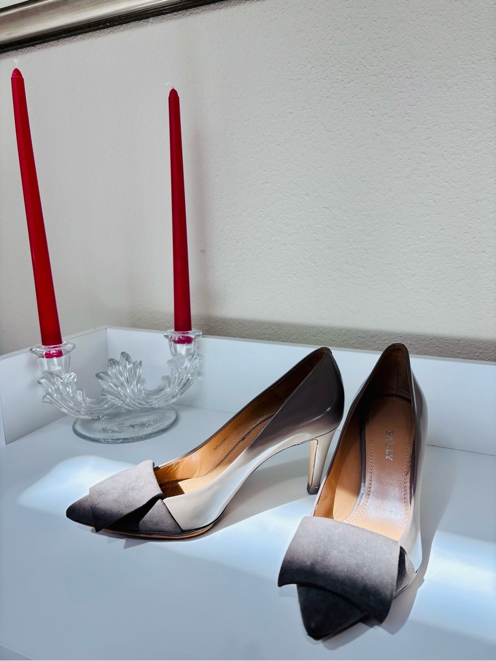 Bally Two-Tone Pointed Toe Pumps in Black and Gray